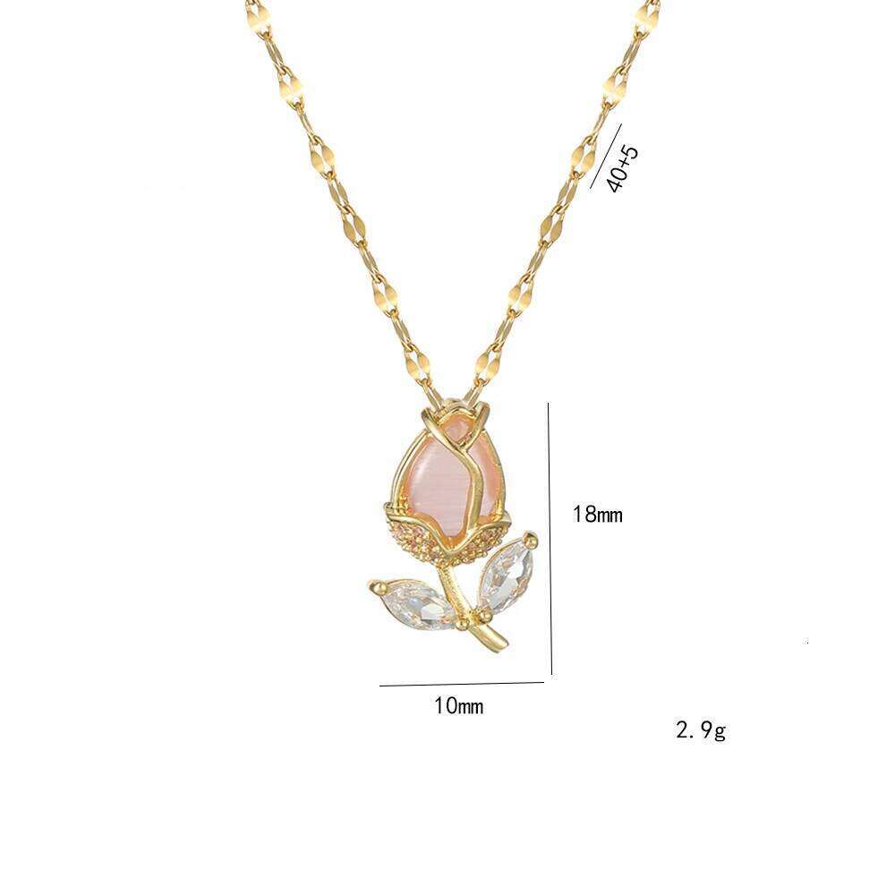 Sweet Romantic Pink Tulip Flower Pendant Necklaces for Women Girls Classic Stainless Steel Chain Jewelry Accessories Gifts H260312