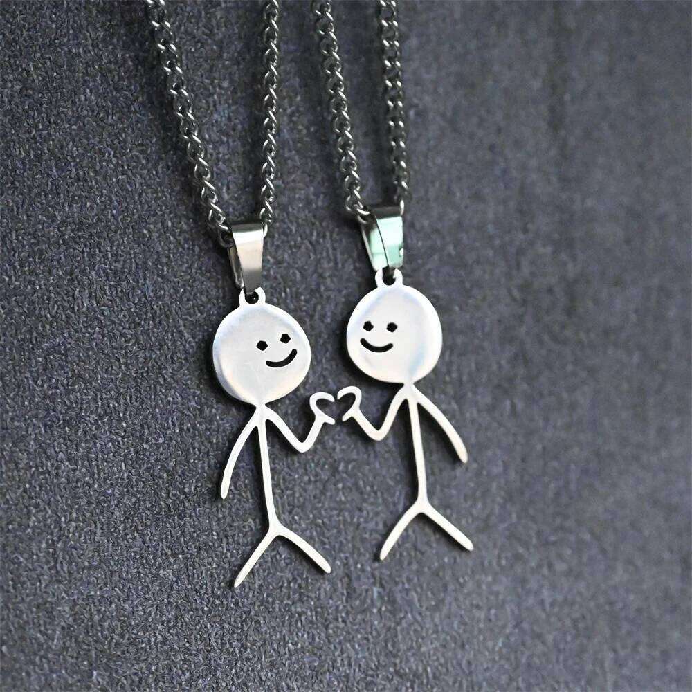 2025 Funny Middle Finger Stickman Necklace For Women Men Trend Titanium Steel Heart Pendant Chain Jewelry Couple Party Gift H260312