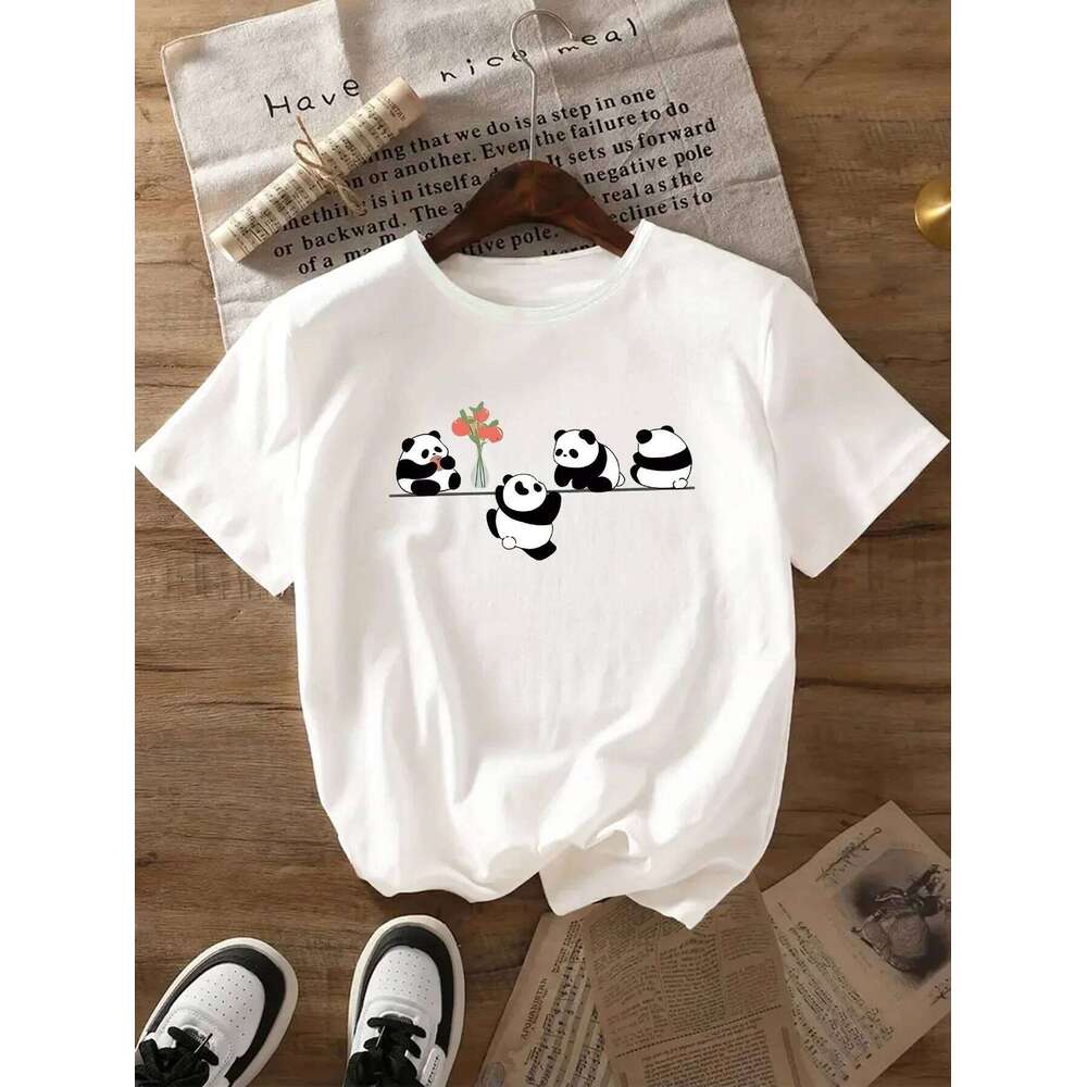 With Adorable Design Sleeve Multiple Colors Available Festive Apparel Women's Cute Panda Graphic Casual Round Neck Z260314