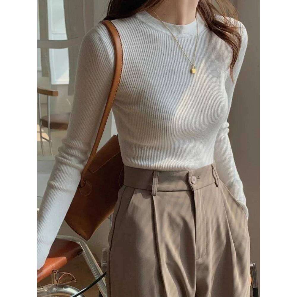 Autumn Winter 2026 Chic Casual Basic Women O-neck Solid Knit Slim Pullovers Female Long Sleeve Warm Versatile Sweater Z260314