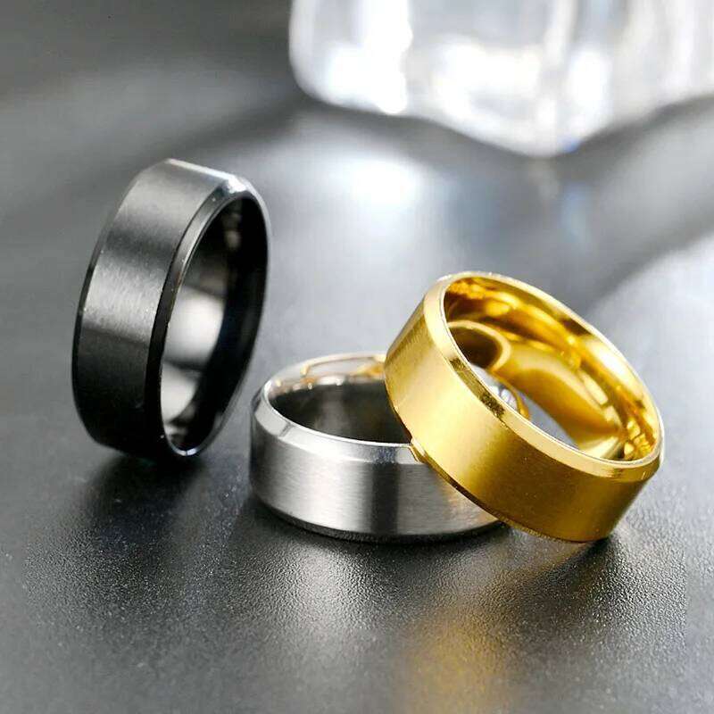 8mm Couple's Stainless Steel Ring Smooth Minimalist Matching Band Engravable Gold Color Jewelry Gift Wedding Anniversary H260312