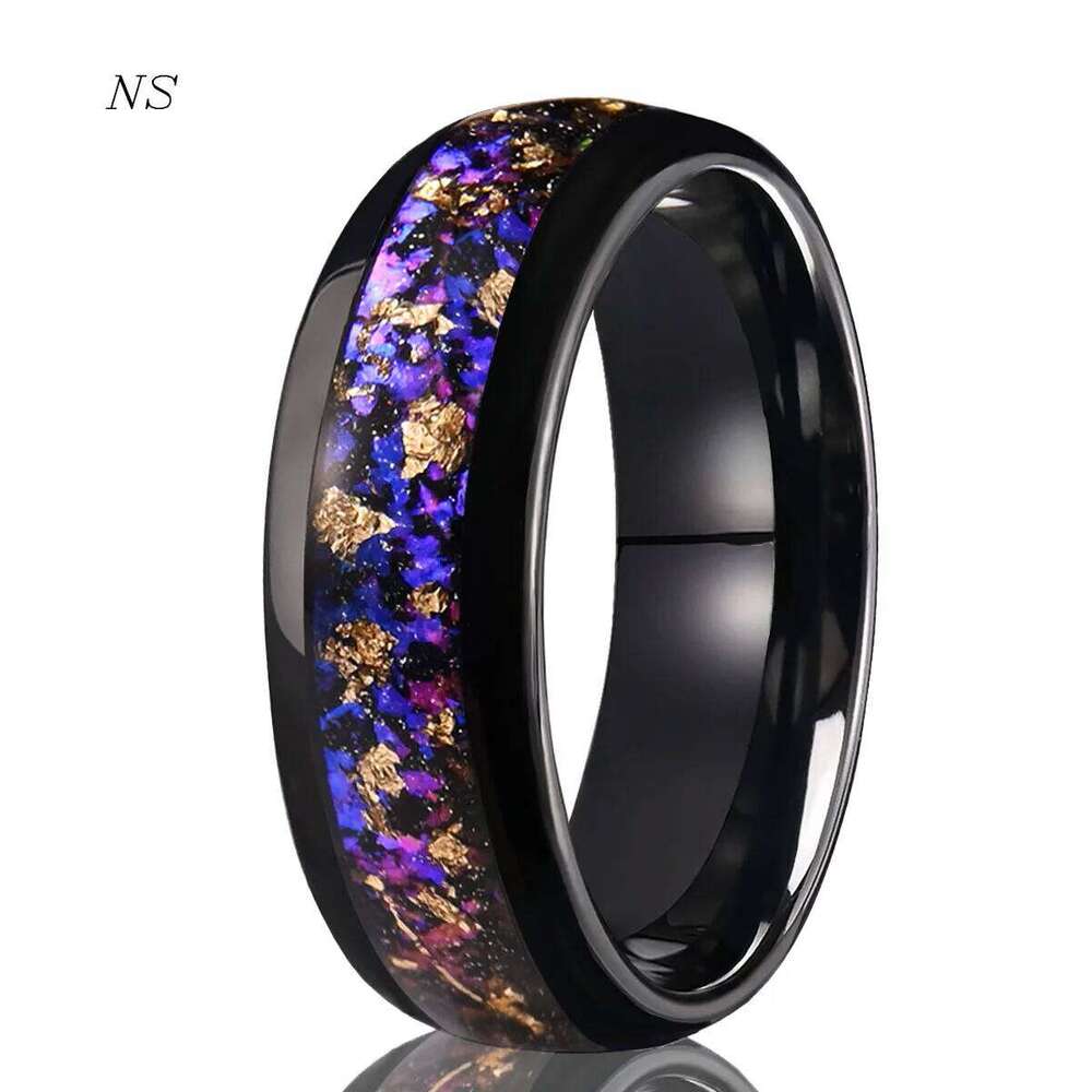 Black 8mm StarrySky and Golden leaf Tungsten Wedding Rings for Men Anti Scratch Band Fashion Comfort Jewelry Accessories Gift H260312