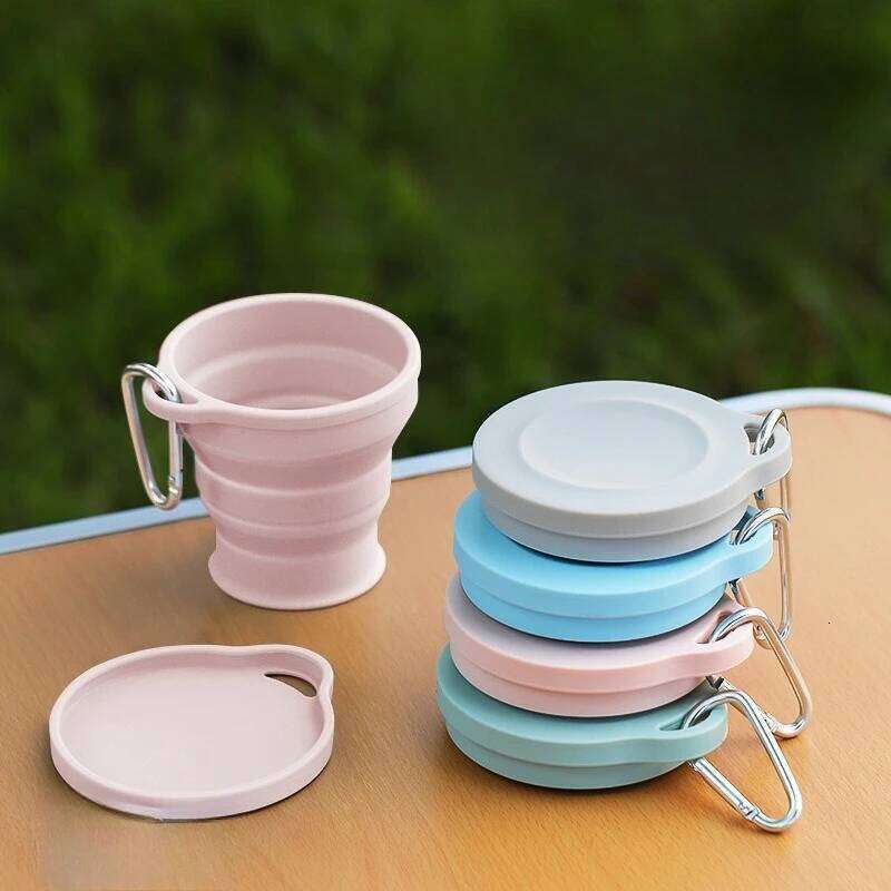 Foldable Heat-Resistant Silicone Outdoor Water Cup with Lid, Portable and Collapsible Rinsing Cup, 180ml Z260313