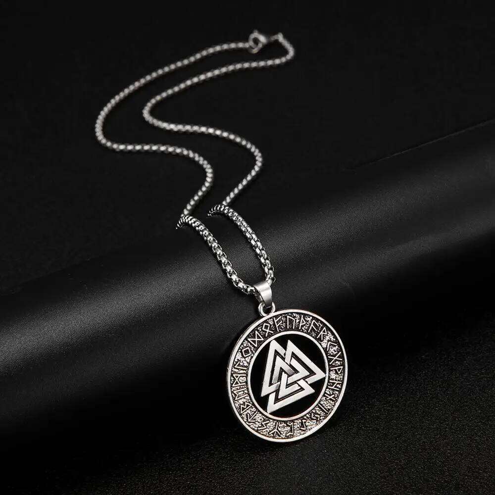 Teamer Vintage Men Ethnic Viking Warrior Scandinavian Amulet Valknut Odin's Symbol of Norse Runes Pendant Necklace H260312
