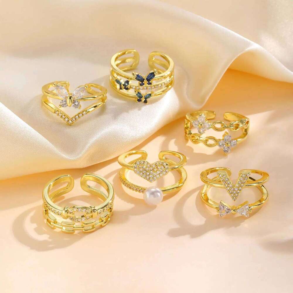Vnox Gemstone Flower Heart Rings For Women Girls, Metal Zircon Wedding Party Open Ring, Jewelry Elegant Accessories Gift H260312