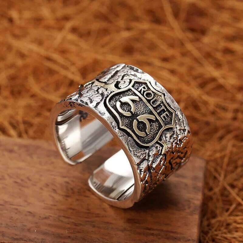 Factory Price Punk Style S925 Sterling Silver Route 66 Ring Men European And American High Street Retro Personality H260312
