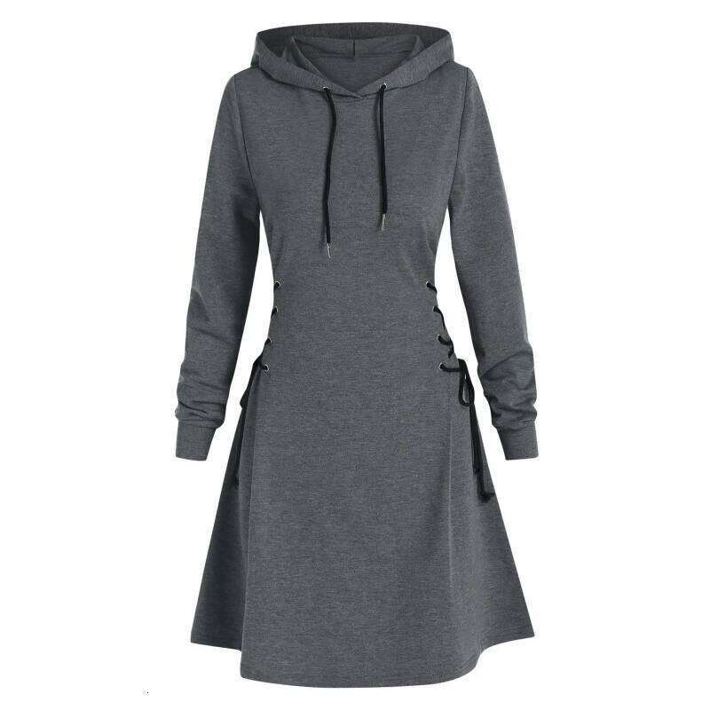 Mid Length Hoodies Dress Women Sweatshirts Dresses A Line Vestidos Streetwear Hooded Elegant Splice Y2k Spring 2025 Jogger Z260314