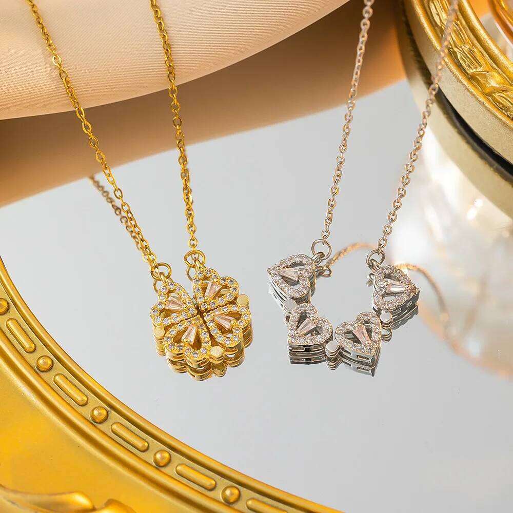 Lucky Magnetic Folding Heart Shaped Cr Pendant Necklace For Women Clavicle Chain Gift Openable Choker Jewelry H260312