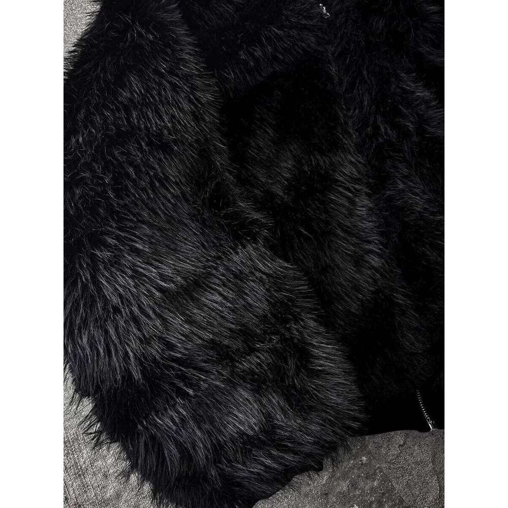 Autumn Winter Oversized Thickened Warm Black Reversible Faux Fur Parka Coat Men with Hood Zipper Fluffy Jacket 2025 Z260313