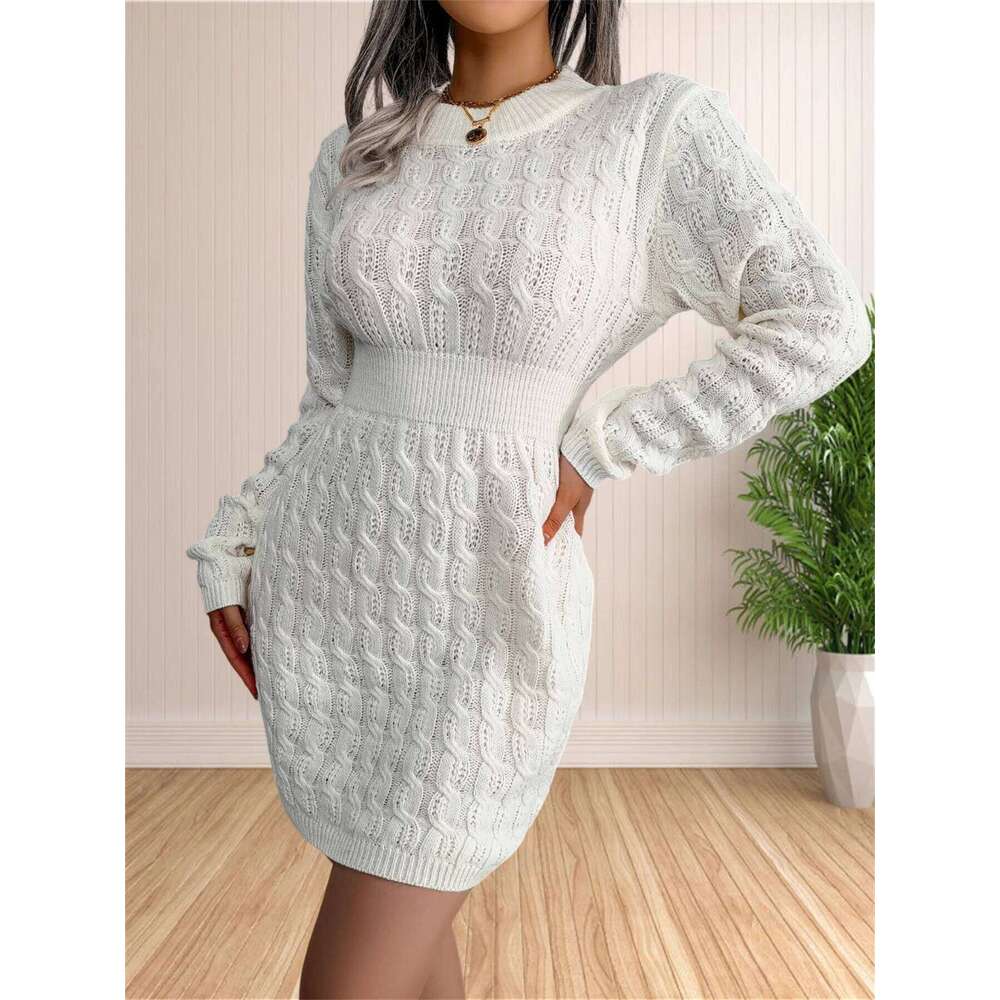 Women Skirt Dress Solid Color Long Sleeve Knit Pullover Sweater Bodycon Crewneck Autumn Winter Z260313