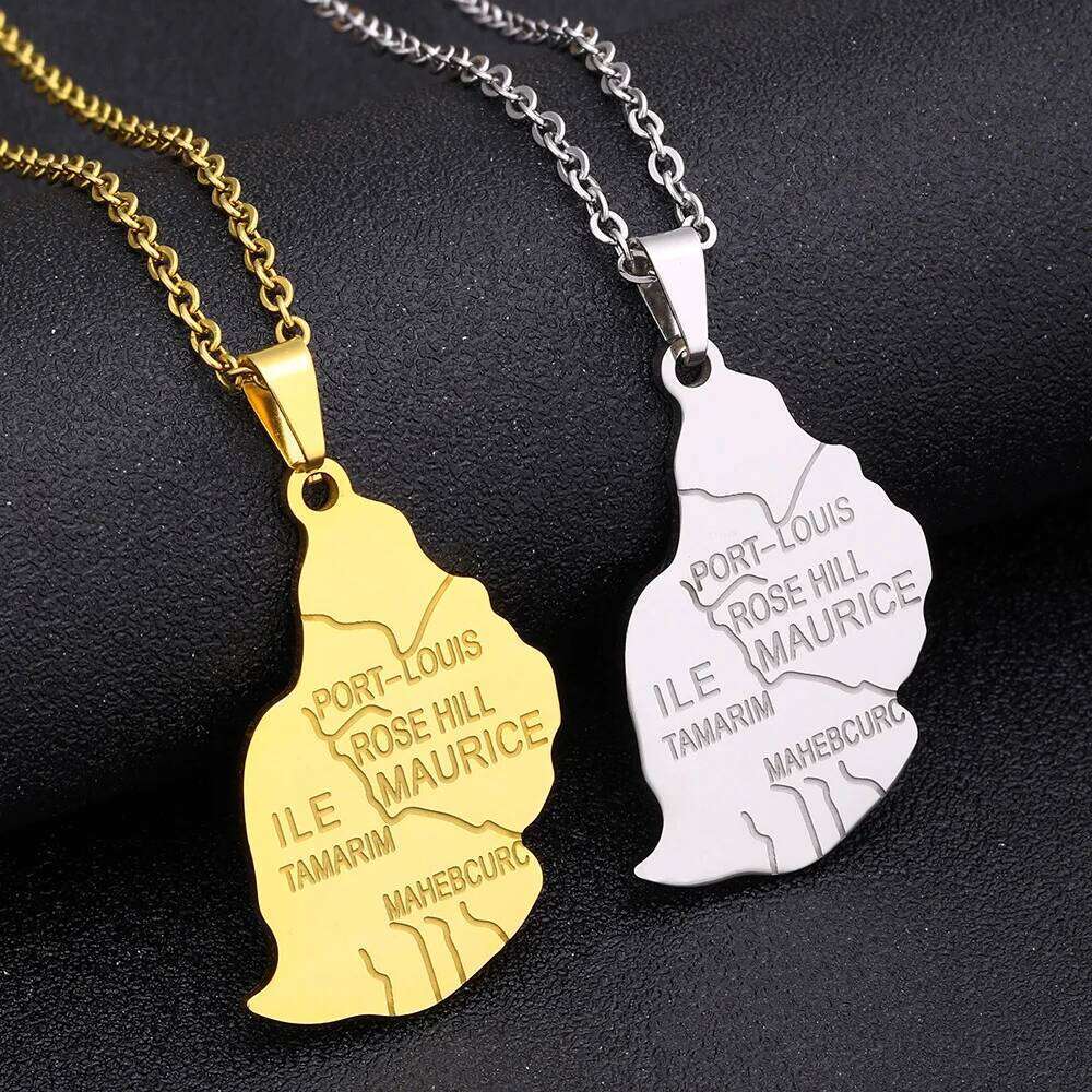 Mauritius Map Flag Pendant Necklace Stainless Steel For Women Men Golden Color Charm Fashion Party Mauritian Jewelry H260312