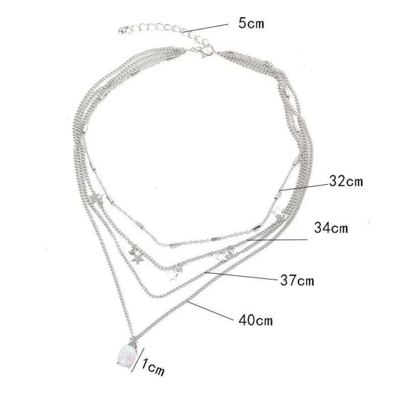 European And American Fashion Classic Beautiful Bohemian Simple Crystal Pentagram Geometric Oval Pendant Multilayer Necklace H260312