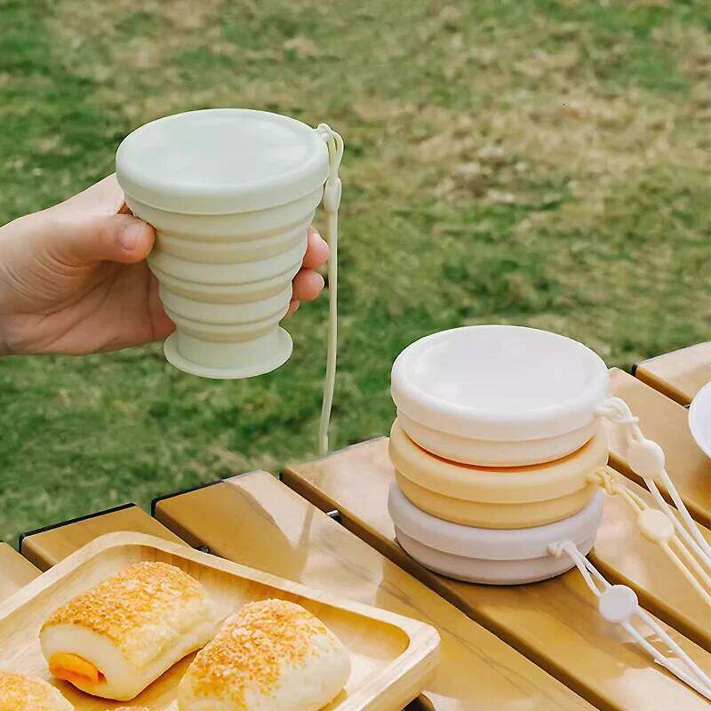 200ML/350ML/500ML Camp Silicone Folding Mug With Cover Travel Outdoors Heat Resistant Portable Water Drinking Tea Cups Z260314