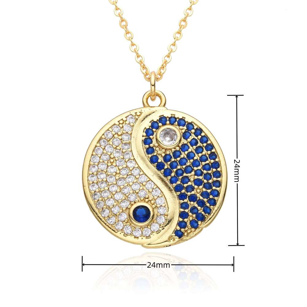 Colorful Inlaid Zircon Yin Yang Charms Eight Trigrams Necklace for Women Tai Chi Diagram Pendant Jewelry Making DIY Accessories H260312