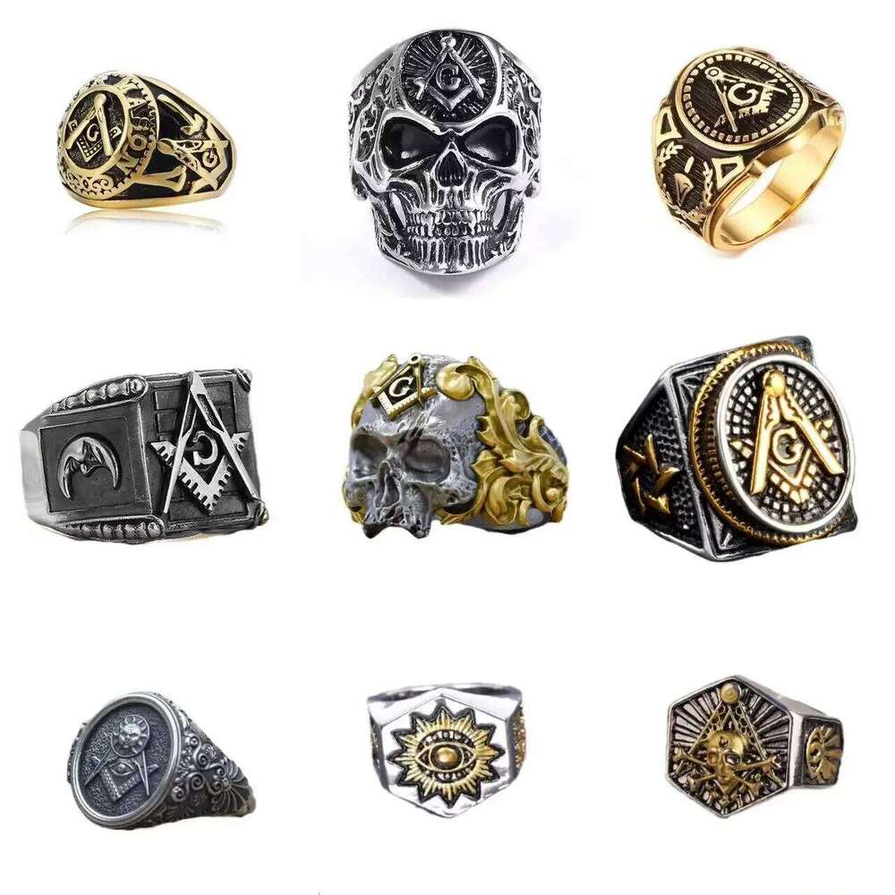 Vintage Masonic Freemasonry Ring for Men Silver Color Stainless Steel Jewelry All-seeing Eye Skull Shaped Mysticism Punk Gift H260312