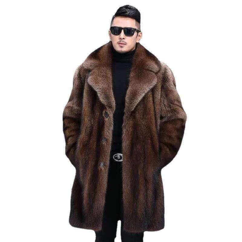 S-6XL Size 2026 Fashion Men Jacket Brown Black Warm Imitation Mink Fur Men's Winter Coat Outdoor Sports Wear Casual Long Parkas Z260313