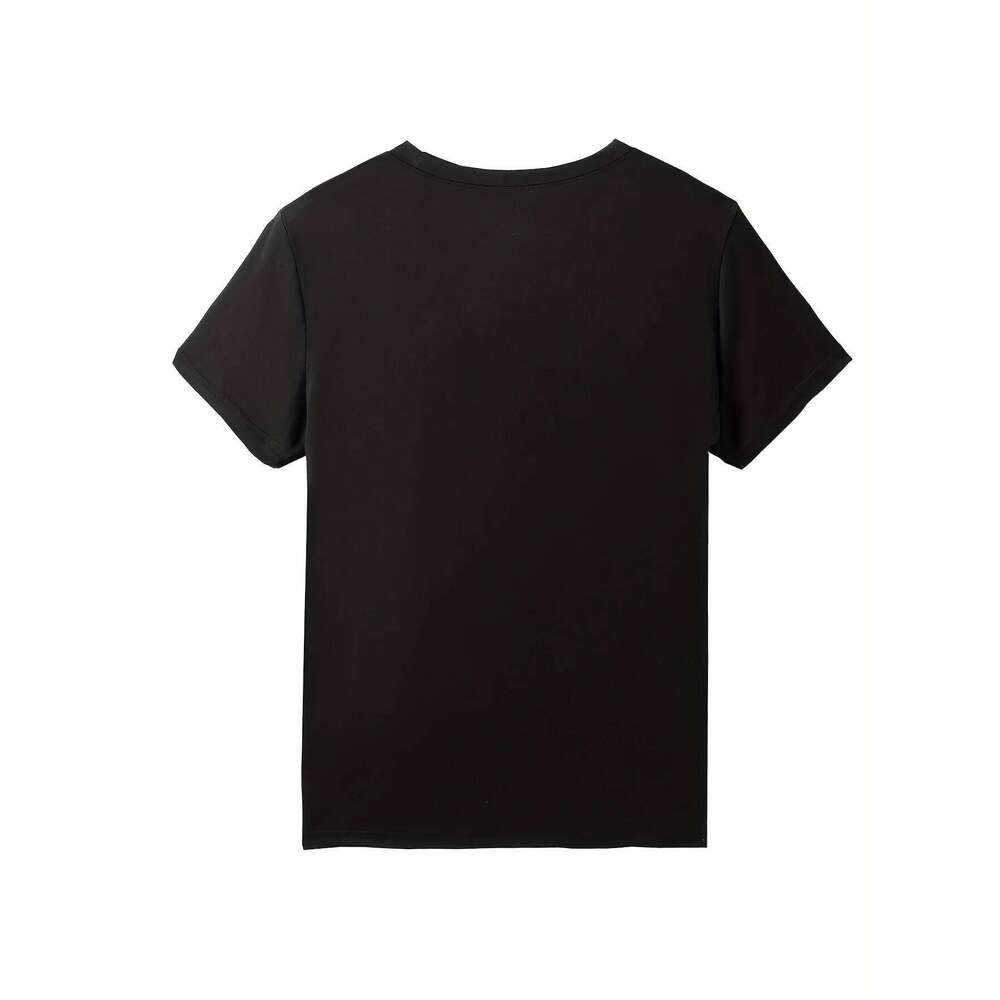 Women's Casual Short Sleeve T-Shirt "Enjoy the Little Things" Print - Black with White Cursive Lettering Ladies T Shirts Z260314