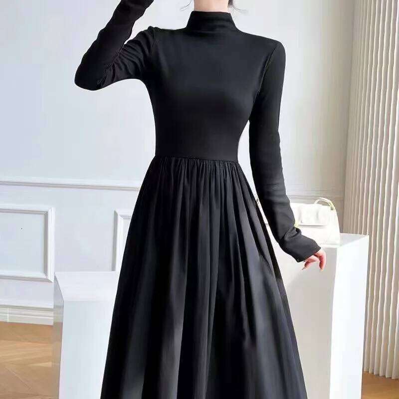 Lucyever French Style Black A-Line Dresses Women Elegant High Waist Long Sleeve Midi Autumn Winter Slim Fit Maxi Dress Z260314