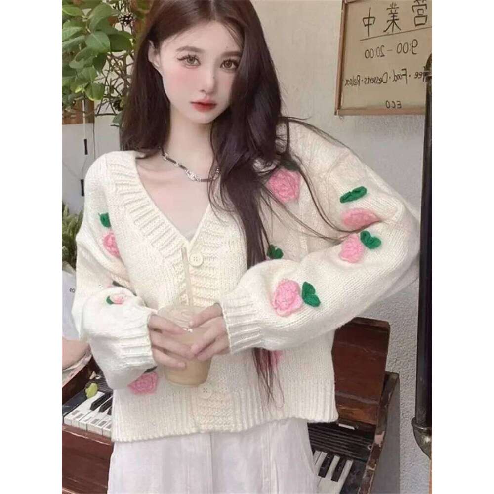 Womens Fall Oversized Chunky 3d Flower Open Front Knit Sweet Trendy Cardigan Sweaters for Women Z260313
