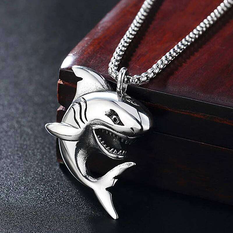 Shark men's Necklace Stainless Steel Chain Personalized Silver Color Fish Pendant Punk Style Neck Accessories hip-hop Jewelry H260312
