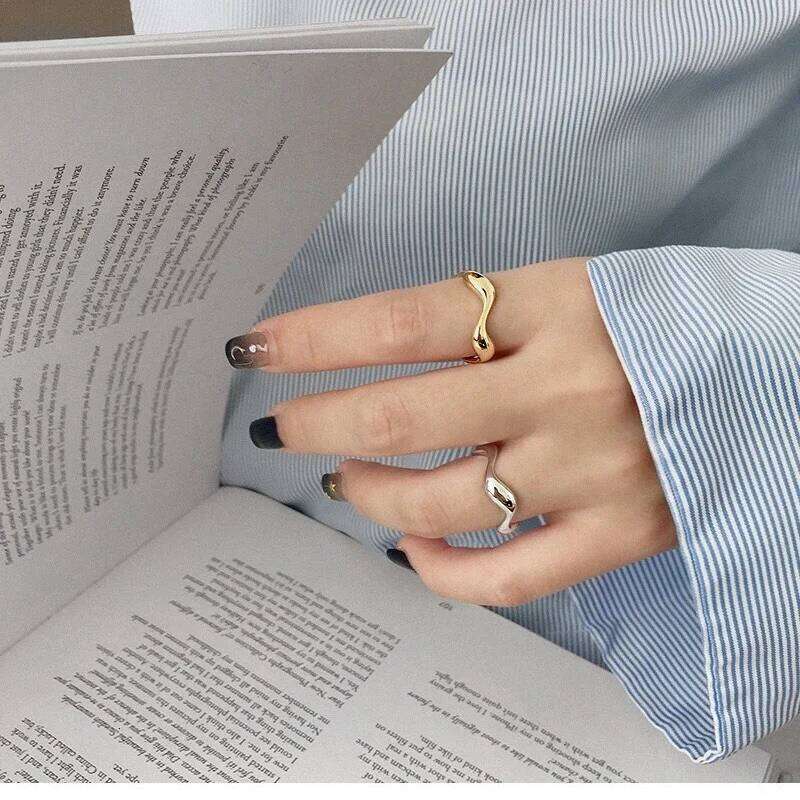 Irregularity Wavy Geometric Line Couple Rings for Women Men Temperament Classic Gold Color Stainless Steel Finger Jewelry Gift H260312