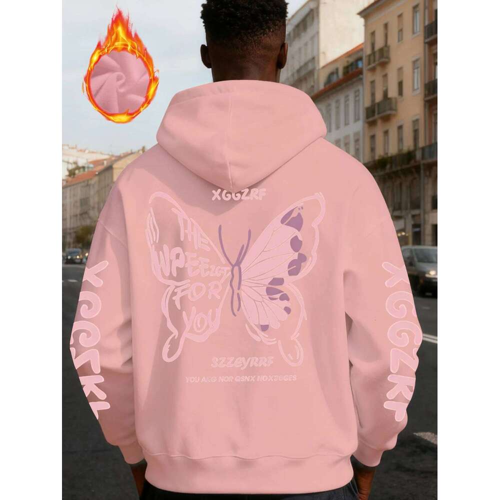 Butterfly Wing Print Trend Men Women Hooded Sweatshirt Autumn Winter Daily Outdoor Vacation Fitness Casual Loose Warm Sportswear Z260314