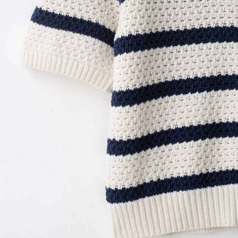 Women Vintage Striped Knit Cardigan Short Sleeves Single Breasted O-Neck Button-up Sweater Summer Casual Tops Z260314