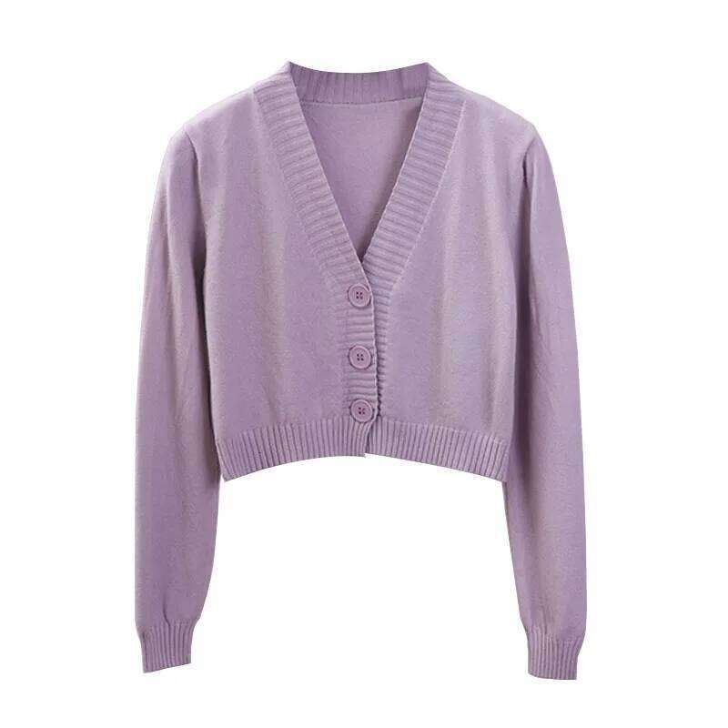 Women's Cropped Sweaters Female Black White Short V Neck Single Breasted Sweater Woman Knitted Cardigan GD153 Z260313