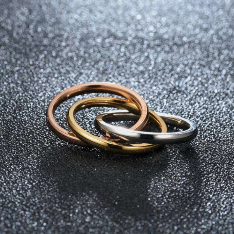 2025 Hot Selling Stainless Steel Fashion Classic Style Three Interlocking Ring For Women Men Jewelry Gifts Size 5-11 H260312