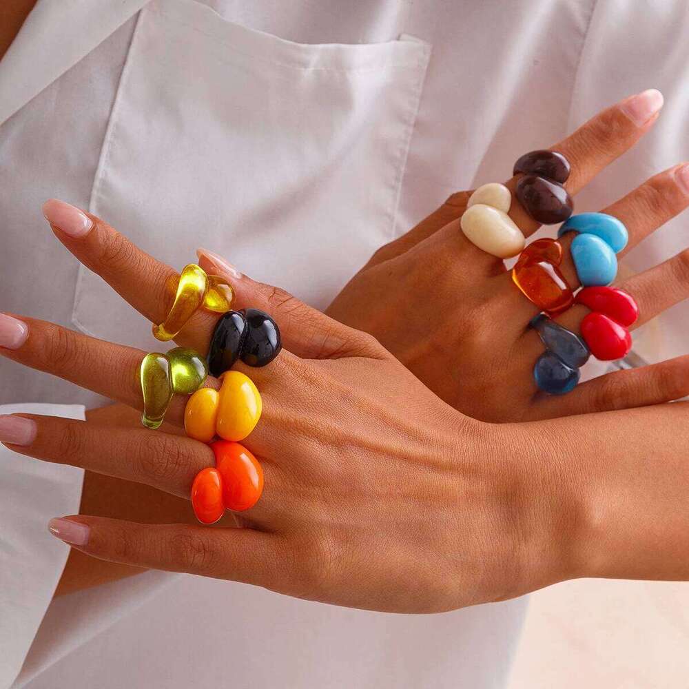 Ingemark Multicolor Resin Water Drop Chunky Women Boho Geometric Open Cuff Finger Rings Y2K Wed Jewelry Party Accessories H260312