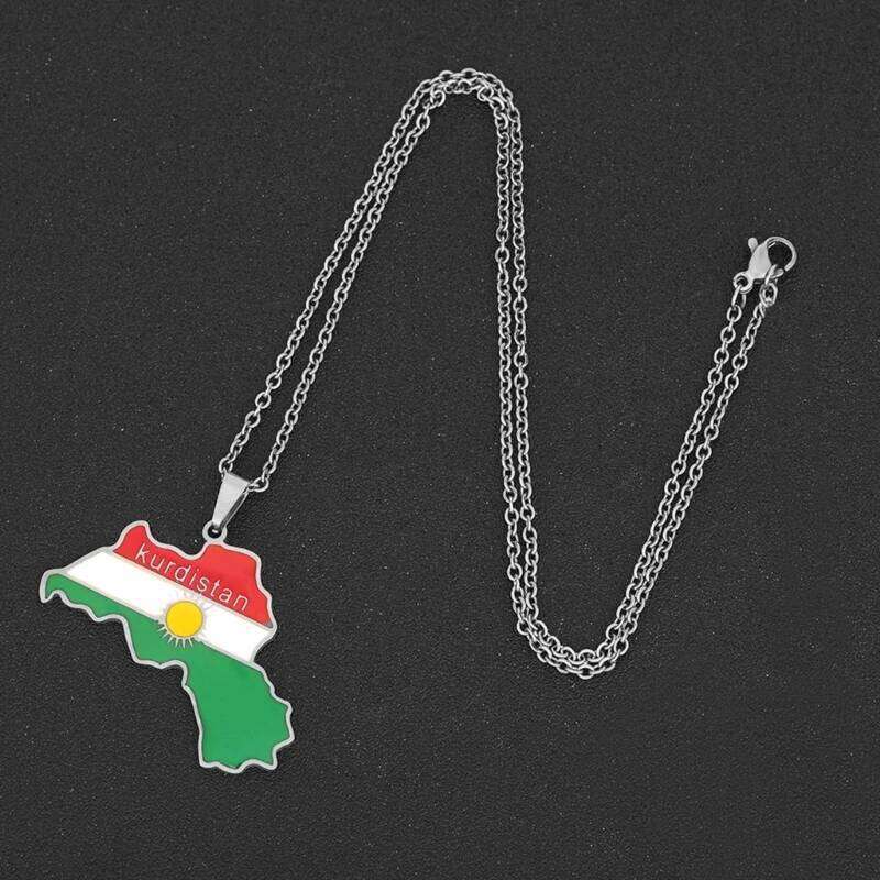 Kurdistan Map Necklace Dripping Oil Retro Stainless Steel Pendant for Men and Women Ethnic Clavicle Chain Gift H260312