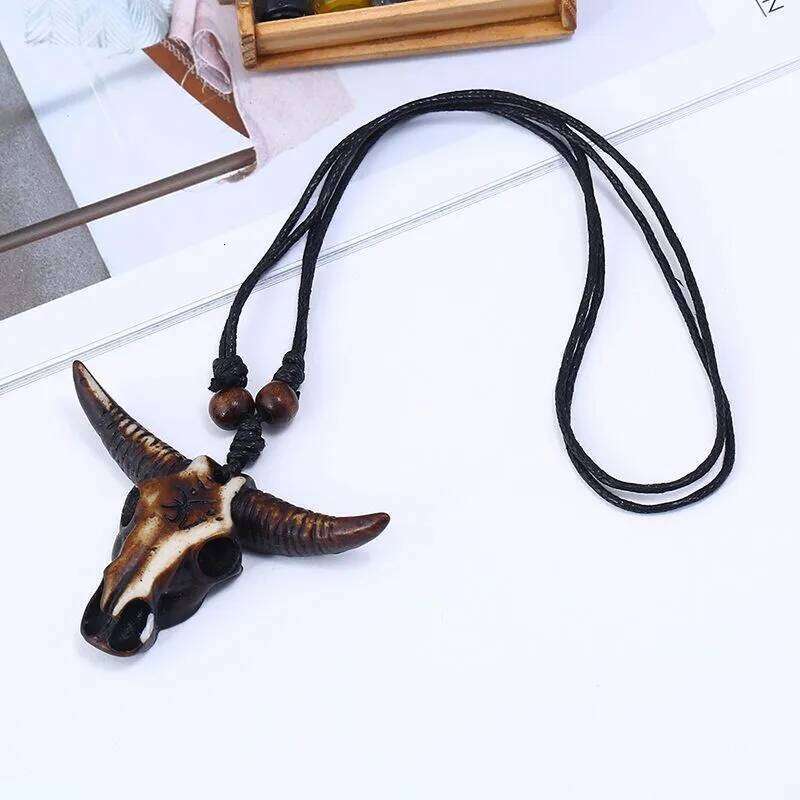 Ethnic Resin Gothic Skull Bull Head Pendant Adjustable Long Chokers Men's Necklace Animal Owl Charm Jewelry For Best Friend H260312
