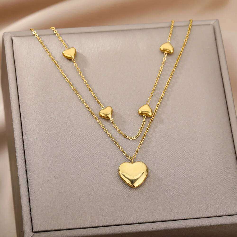 Multilayer Heart Necklaces For Women Stainless Steel Gold Color Evil Eye Pendant Chain Choker Necklace Wedding Jewerly Gift H260312