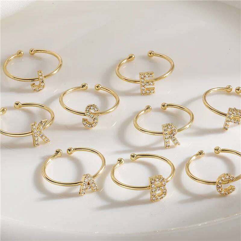 HECHENG, Alphabet inlaid CZ Stone 26 letter initials couple ring adjustable golden wholesale H260312