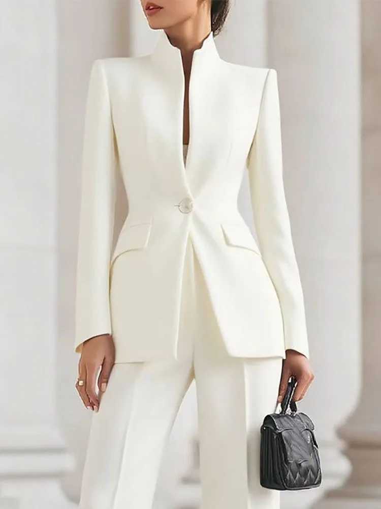 Elegant Long Sleeved BlazerPants Suit Autumn Simple Solid Color Commuting Outfit Womens Temperament Slim Fit Professional Set M260313