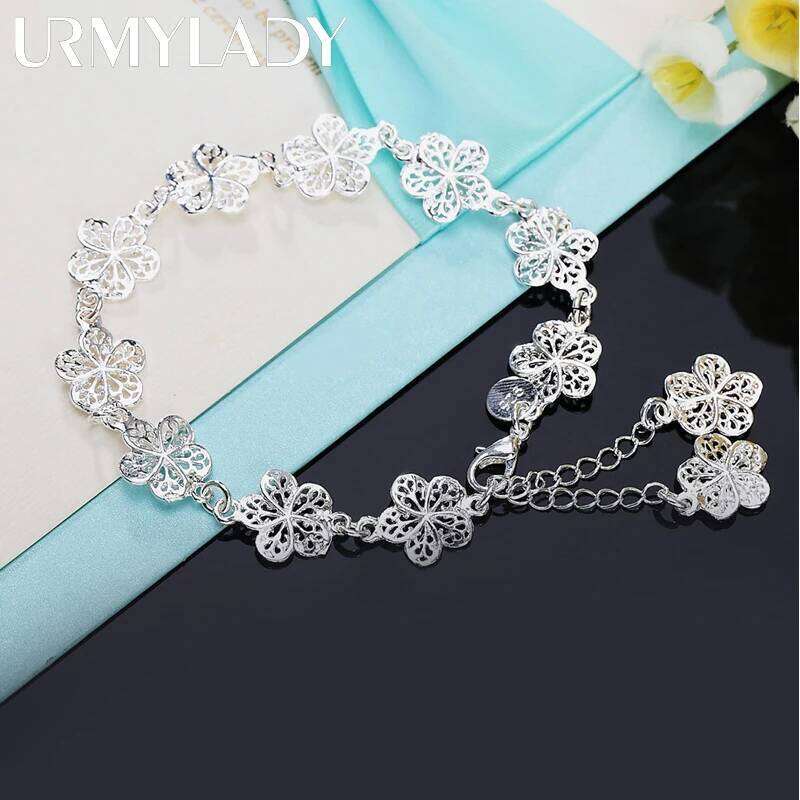 Hot wedding 925 sterling silver bracelet beautiful flowers for women classic high quality fashion jewelry wholesale 20CM Z260313