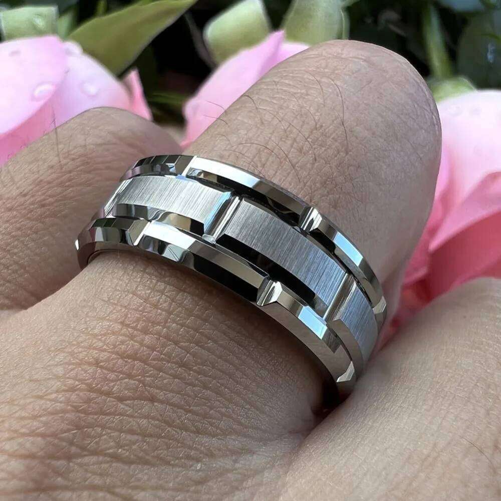 8MM Simple Silver Color Matte Men's Groove Stainless Rings Women Wedding Band Party Jewelry Steel Ring Dropship H260312