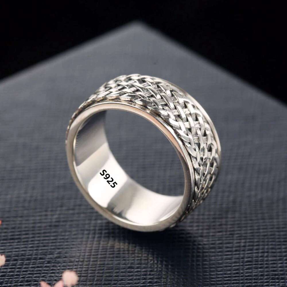 Simplicity Vintage S925 Sterling Silver Viking Rings for Men Women Fashion personality Rotatable Woven Pattern Jewelry Gift H260312
