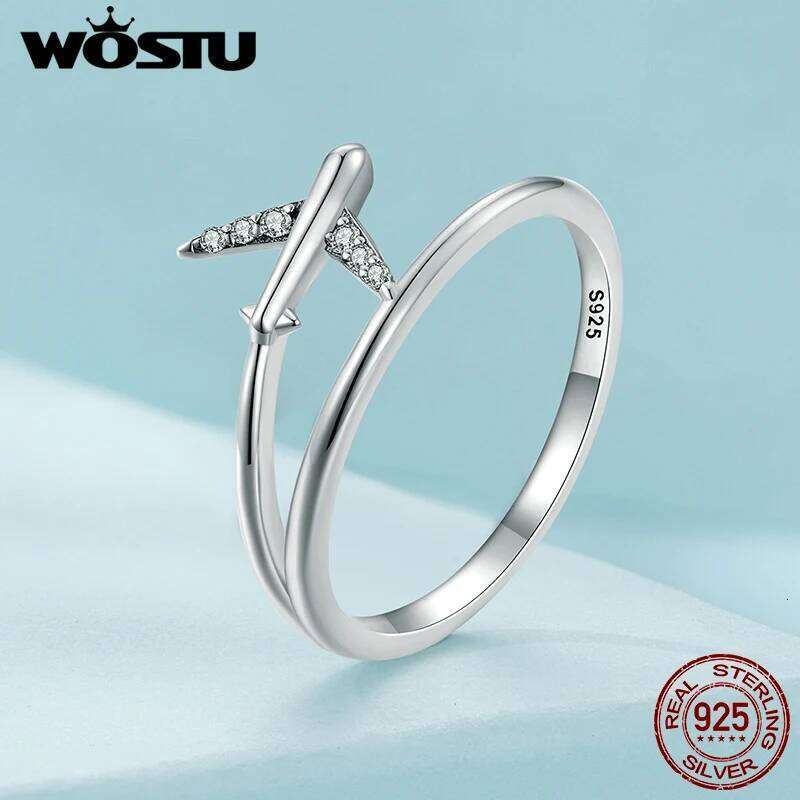 WOSTU Original 925 Sterling Silver Airplane Ring with Zircon for Women Girl Party Birthday Graduation Lucky Gift Fine Jewelry H260312