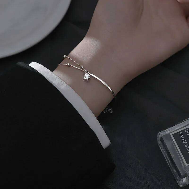 2025 Silver Beautiful Stars Bracelets for Women Girl Party Wedding Fashion Jewelry Holiday Double Layered Bangles Gifts Z260313