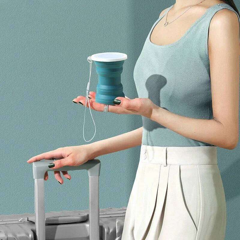 320ml Portable Silicone Folding Water Cup Outdoor Heat Resistant Telescopic Collapsible Foldable Mug With Lid For Travel Camping Z260314