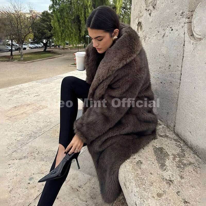 Neo Mint 2025 Winter Maxi Long Faux Coat Women Hot Slavic Style Russian Girl Aesthetic Fluffy Fox Fur Jacket Thick Outerwear Z260313