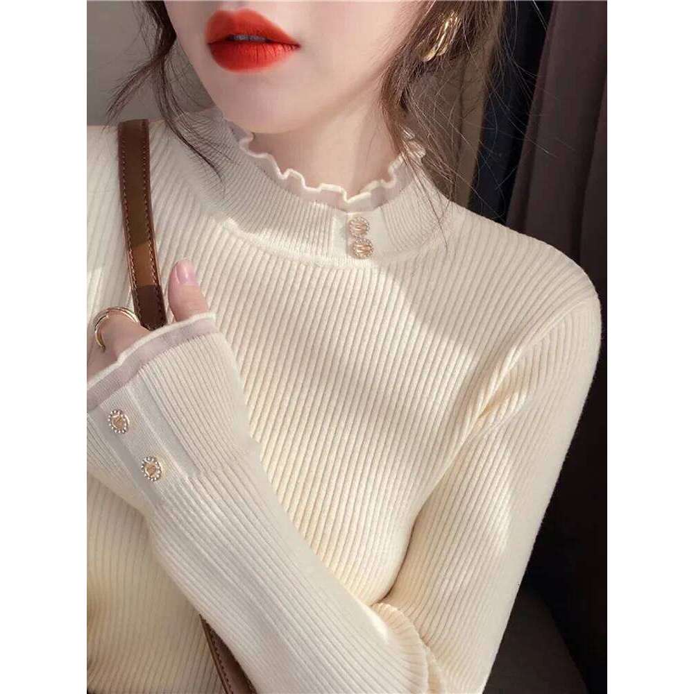 2025 Knitted Women Sweater O-neck Button Pullovers Autumn Winter Basic Sweaters for Female Pullover Slim Solid Bold Lace Tops Z260313