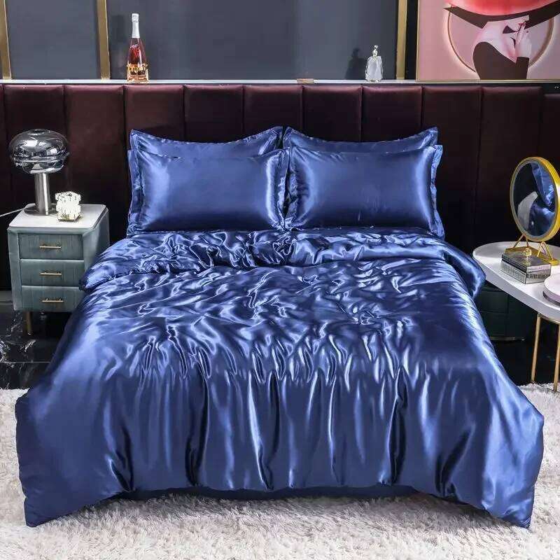 Nordic Satin Silk Bedding Set with Duvet Cover Bed Sheet Pillowcases Solid Single Double Couple Pillow Case Bedsheet H260312 - view 3