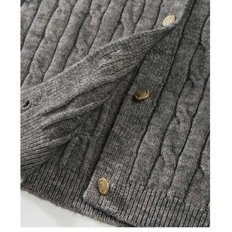 Grey Fake two-piece spliced Polo collar Long sleeved Knitted Sweater For women Autumn Winter College style Short Outwear Top Z260313