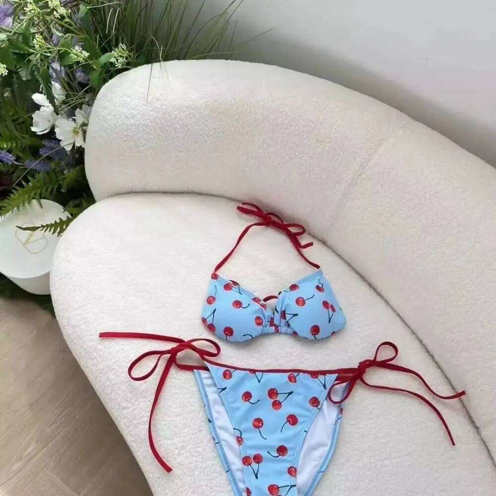 Cover-Ups Pure Color Cherry Bikini Push Mesh Lace Up Four Piece Set Wrap Skirt Print Pattern Sexy Swimwear Spice Girls 26H0313