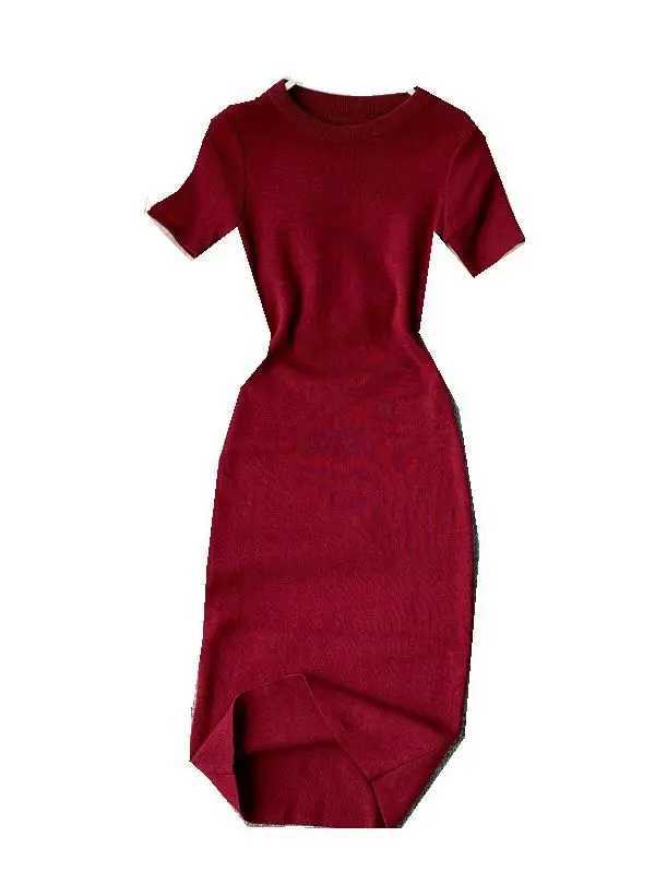 ort Sve Color Knitted Slim Fit Midi Dr round Ne Elastic Waist One Step Skirt Dr Korean Sle Commute DrT260314