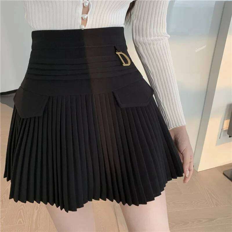 White Pleated Skirts Fashion Sexy Casual Slim College Women High Waist Mini Metal Letter D A-Line Clubwear Korean Style Z260314
