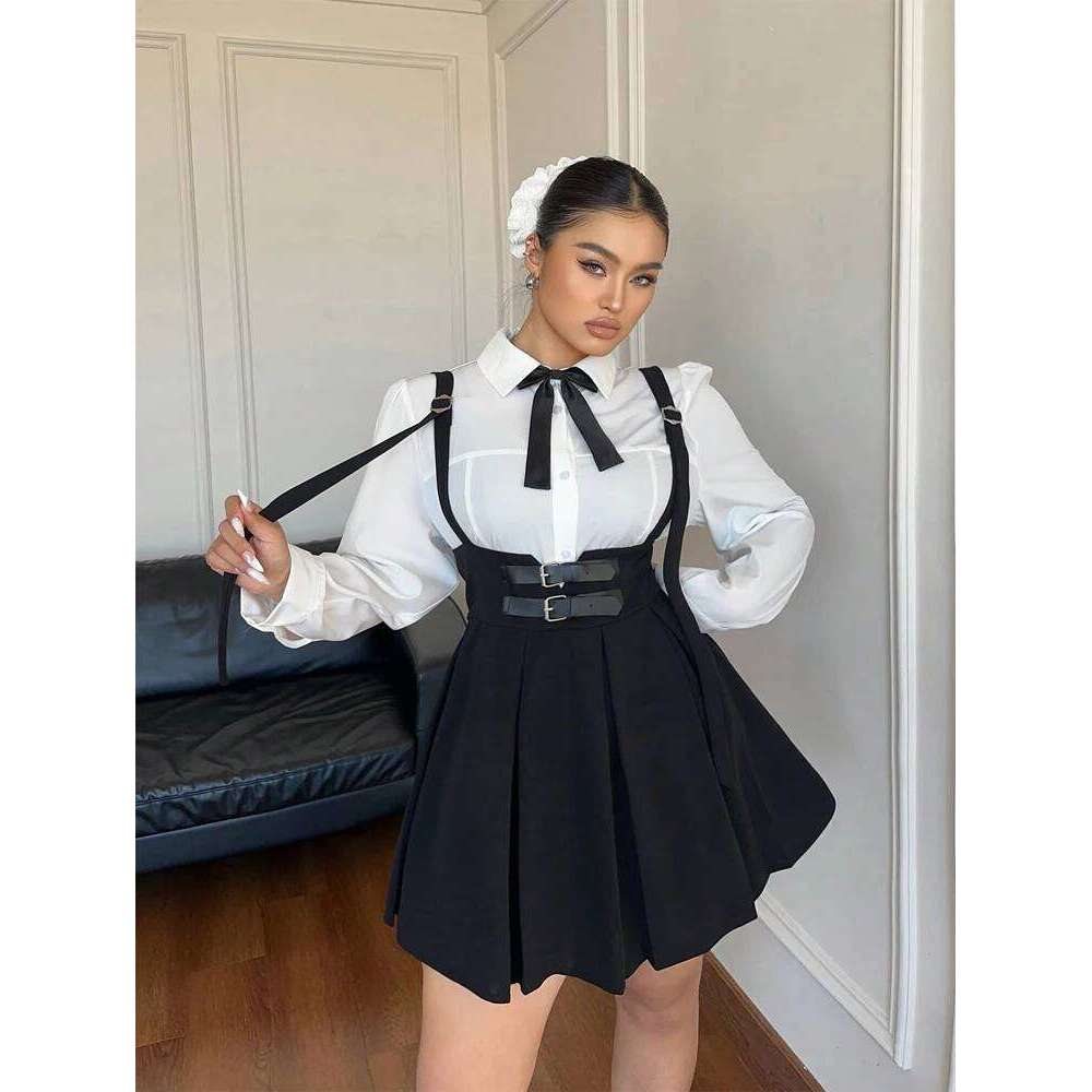 Plus Size Women's High Waisted Solid Peplum Suspender Elegant Casual Pure Colour Y2K Skirt Z260314
