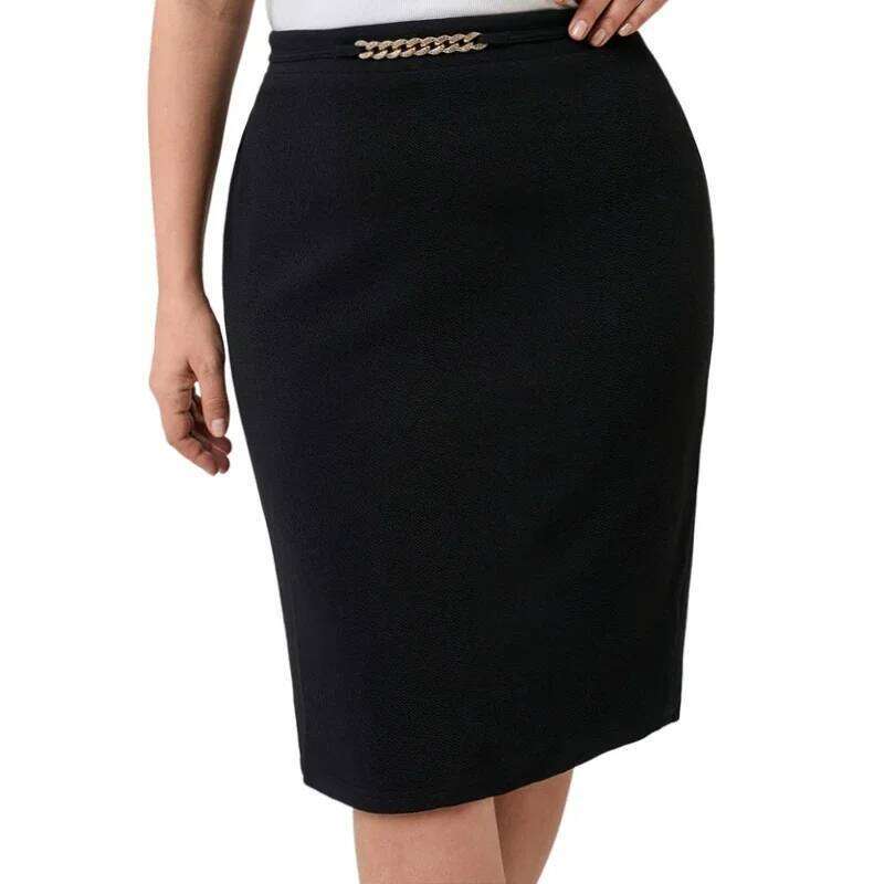 Plus Size 1XL-5XL New Elastic Mid Slimming-fit Women's High Waisted Trendy Knee Length Ladies Clothing Tight Skirt Z260314